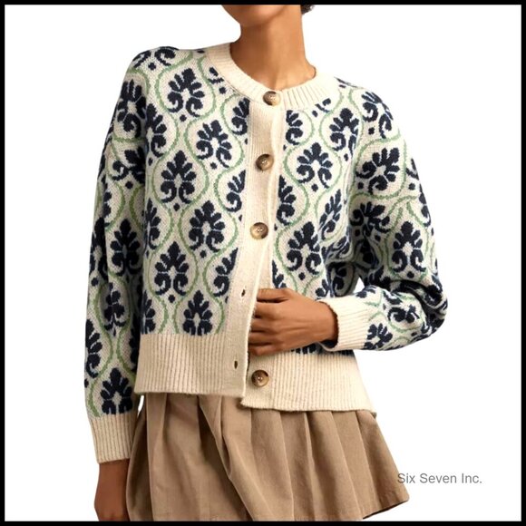 Sweaters - Vintage Floral Cardigan Open Front Chunky Knit Sweater Y2K Retro Chic Outerwear